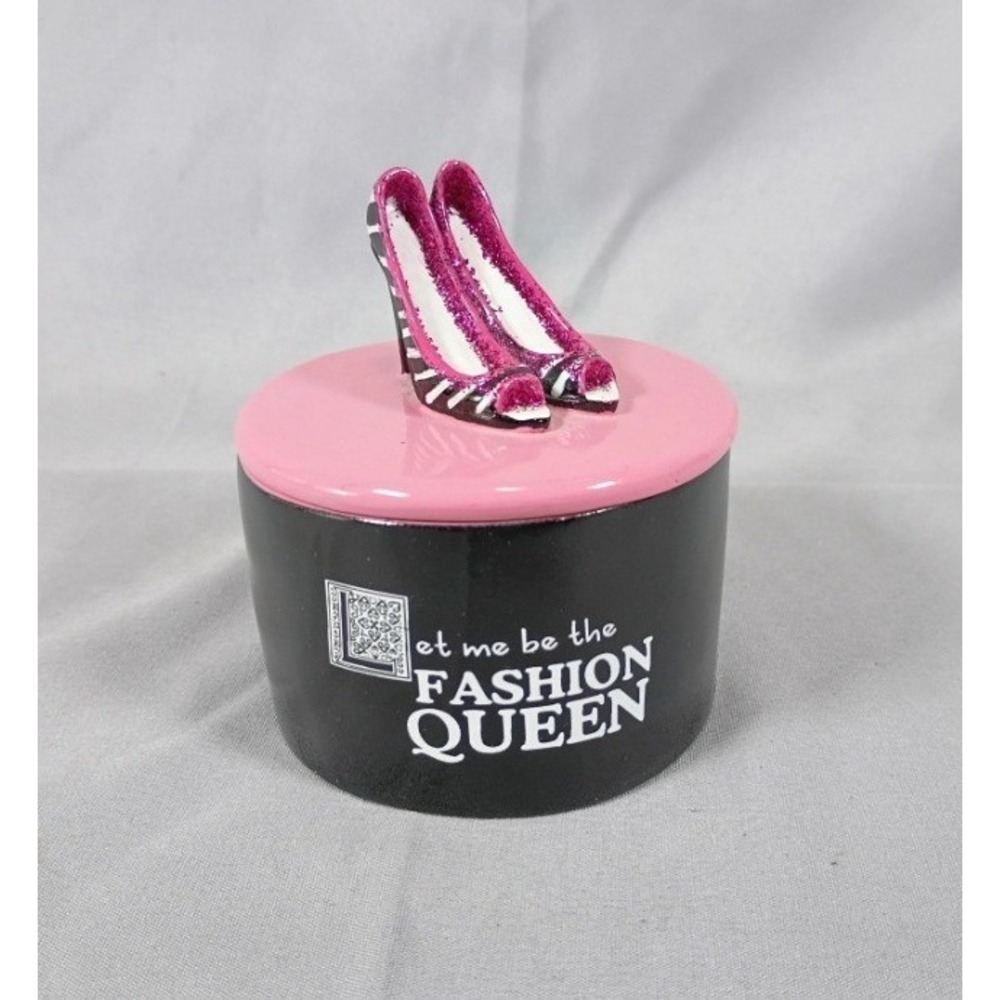 Fashion Queen Ceramic Trinket Box Pink High Heel Stiletto Glitter Jewelry Dish